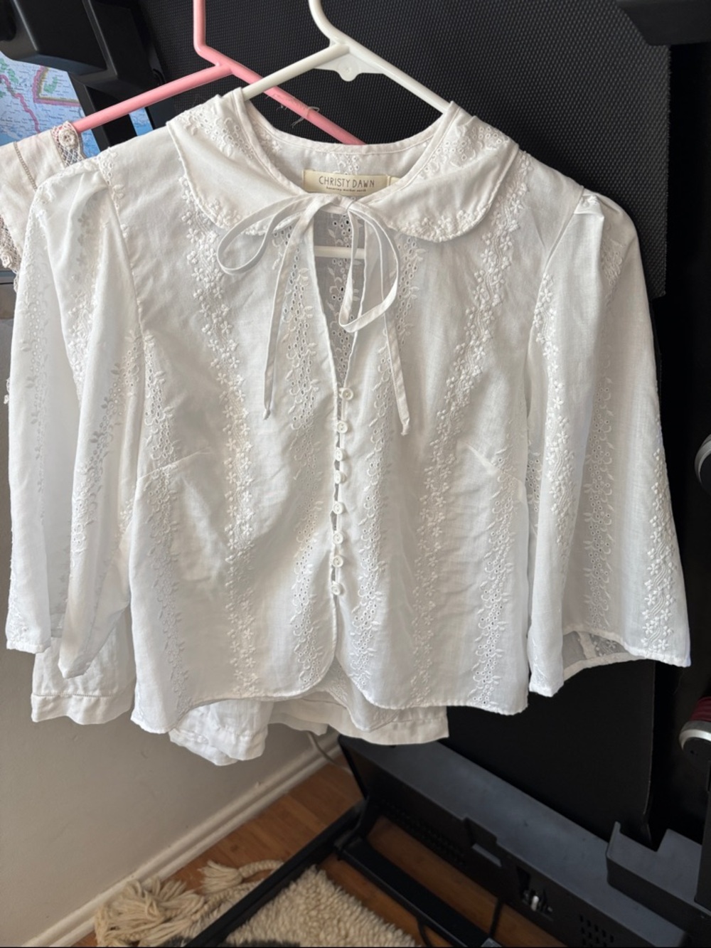 Christy Dawn White Eyelet Button-Front Cotton Blouse
